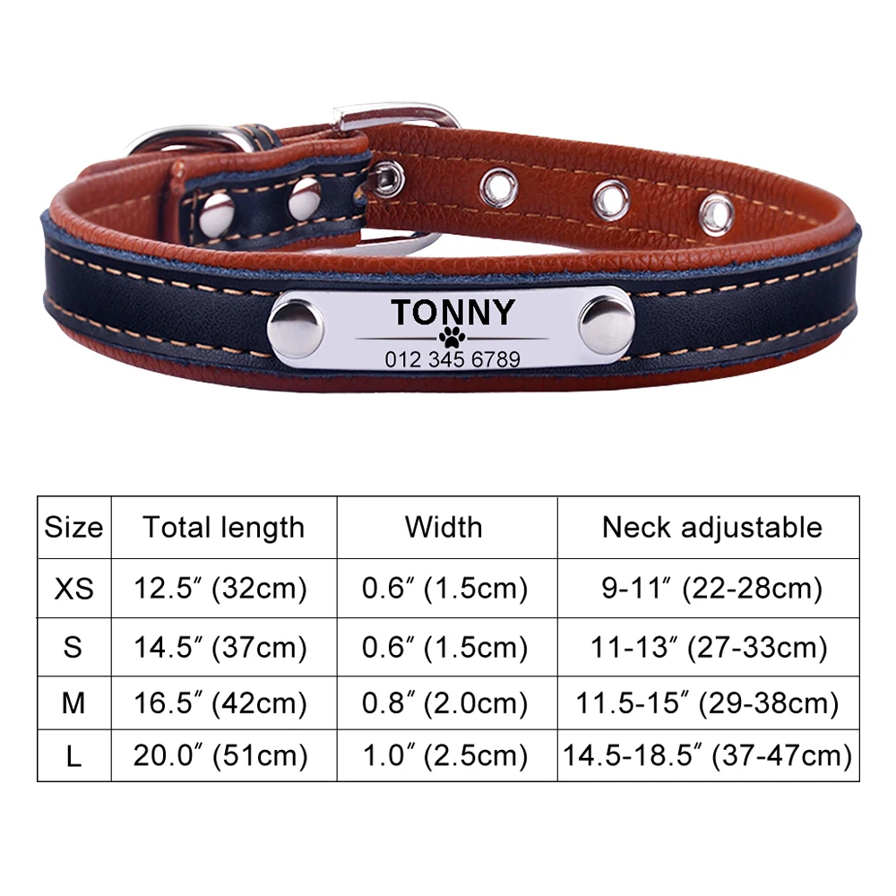 Personalized Dog Collar Leather Reflective Dogs Collar ID Engrave Custom Tag Engraved Puppy Large Dog Collars Pet accessories 