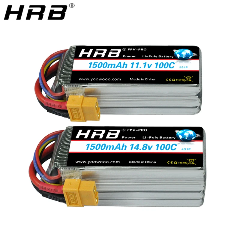 HRB 1500mah Lipo батарея 7 4 V 11 1 14 8 18 5 22 2 XT60 Deans T Plug 1S 2S 3S 4S 5S 6S 100C RC FPV Drone самолеты