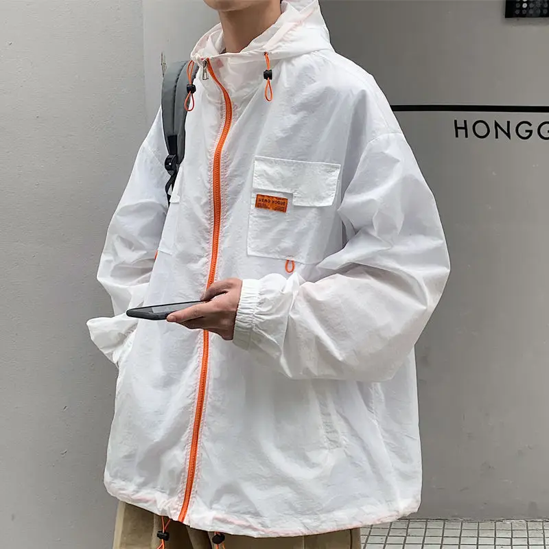 

Men's jacket 2020 spring and summer new solid color handsome fashion loose hooded sunscreen jacket young fashion trend men's