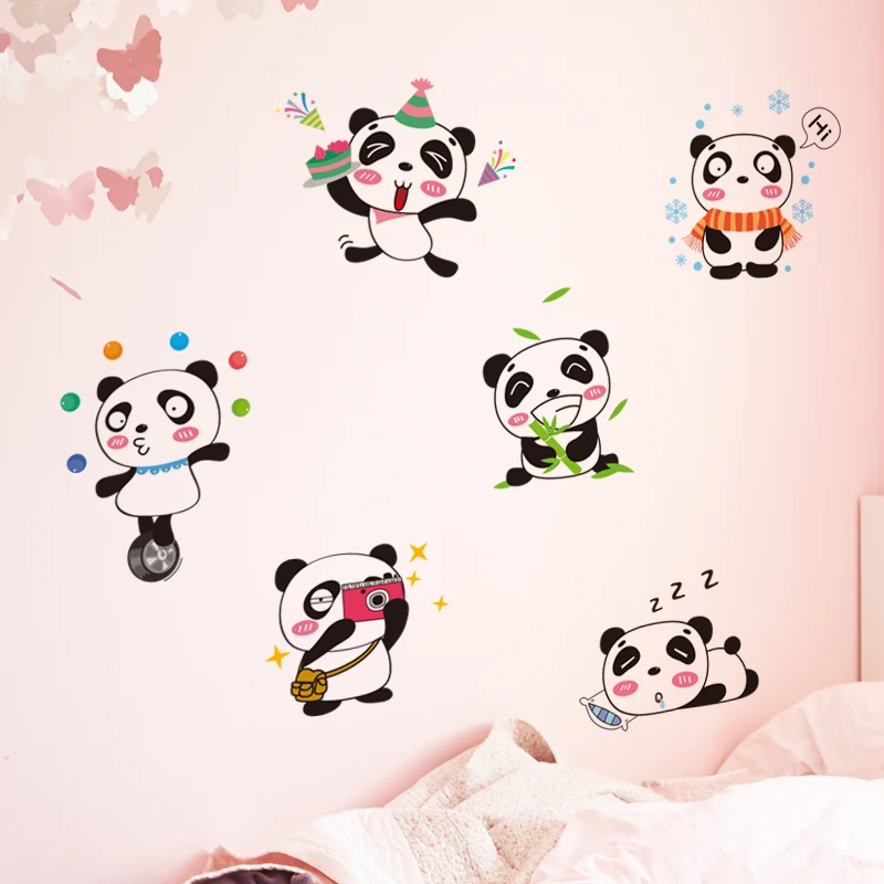 [Shijuekongjian] маленькие панды наклейки на стену винил DIY мультфильм Переводные