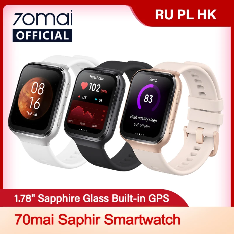 First 70mai Saphir Watch 2020 70mai Smartwatch Bluetooth GPS Sport Heart Rate Monitor 5ATM Call Reminder 70mai APP Notification