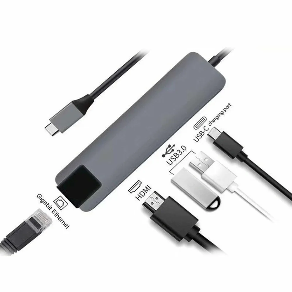 5 в 1 концентратор USB Type C Hdmi Rj45 Lan адаптер для Macbook Pro Thunderbolt 3, USB C к Gigabit Ethernet адаптер USB-C порт зарядного устройства