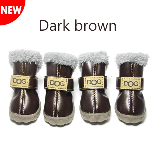 dark brown HEYPET 4 шт./компл. Водонепроницаемый Нескользящие модные из натуральной кожи собаки Теплые зимние ботинки обувь для собак для Чихуахуа Мопс товары для домашних животных - Цвет: dark brown