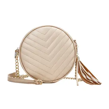 

Retro Messenger Bag Women PU Leather Shoulder Round Chain Tassel Crossbody Bags Multicolor Mini Solid Embroidery Handbags