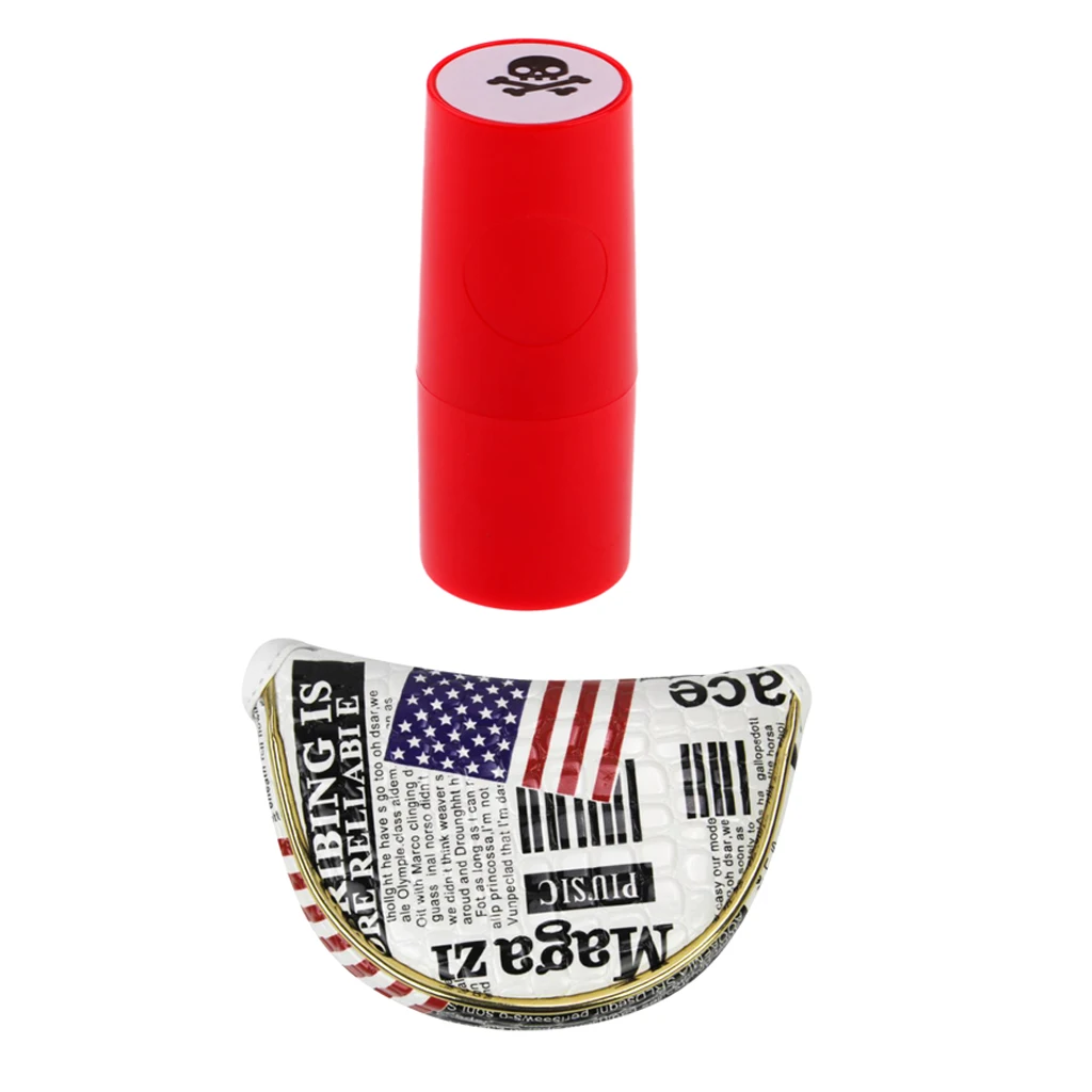 PU Golf Mallet Head Cover Center Putter Sleeve and Golf Ball Stamp Skull Stamper Seal Impression Symbol Golf Accessories