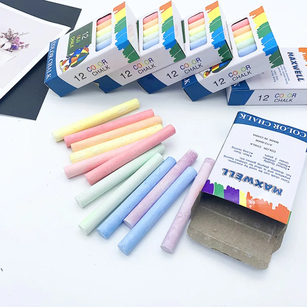 5 boxes  60pc children drawing board chalk dust-free colored chalk sticks various colors art floor chalk free shipping 40A9 (10)