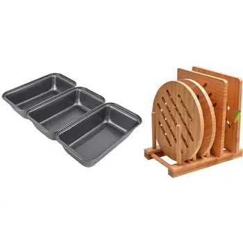 

3 Pieces Nonstick Carbon Steel Baking Bread Pan with Trivet Kitchen Bamboo Hot Pads Trivet Natural Bamboo Trivet Mat Set