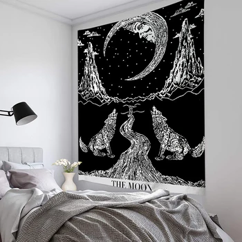 

Psychedelic Tarot Tapestry Hanging Cat Hand Hippie Moon Wolf Witchcraft Decor Tapestries Indian Mandala Moon Starry Wall Decor