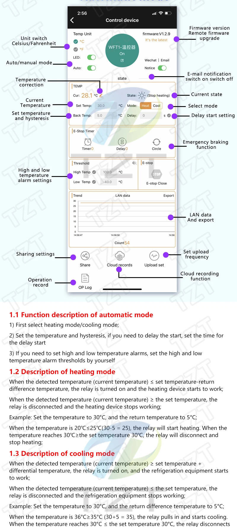 TZT WIFI Fernbedienungs-Thermostat Hochpräzises Temperaturregler-Modul Kühlung und Heizung APP-Temperaturerfassung XY-WFT1 – Detail 2