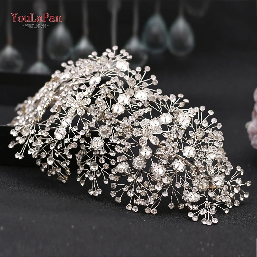 TOPQUEEN Wedding Headband Bridal Crown Jewelry Silver Rhinestone Bridal Hair Accessories Hair Vines HP240