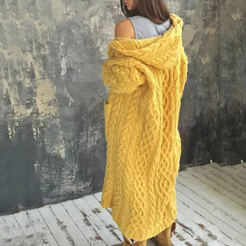 

New Twisted Knitted Women's Cardigan Hooded Long Cardigan Sweater Female 2020 Autumn Winter Ladies Casual Knitting-coats