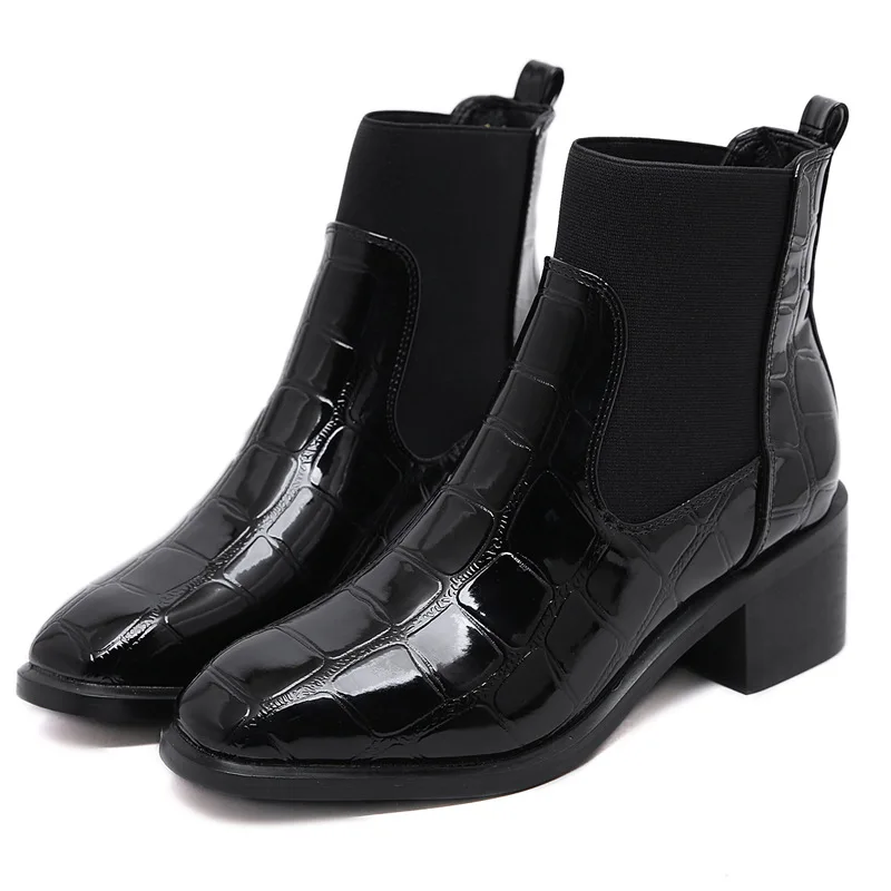 

Autumn Winter New Ankle Boots Women Winter Shoes Crocodile Leather Women's Boots Chaussure Chelsea Boots Low Heel Martens Boots