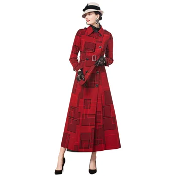 

Trench Coat for Women Double Breasted Slim Windbreaker Spring Autumn Full Length Coat Runway France Long Coat Outwear DZ1151