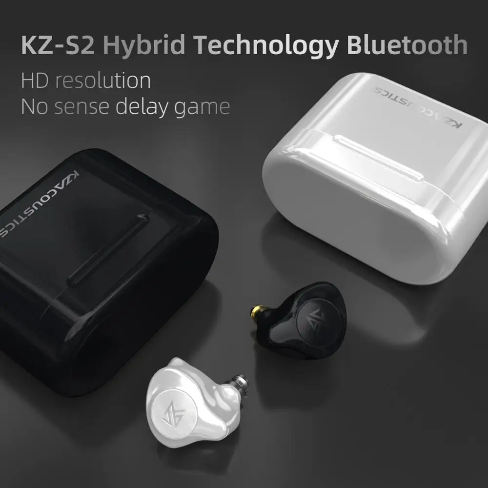 KZ S2 True Wireless TWS Earphones Bluetooth v5.0 Hybrid 1DD 1BA Game Earbuds Touch Control Noise Cancelling Sport Headset