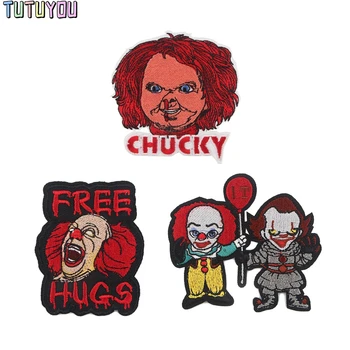 

PC1924 Horror Movie Clown Sticker For Clothing Applications Patches On Clothes Iron Embroidered Patch For Backpack Badge