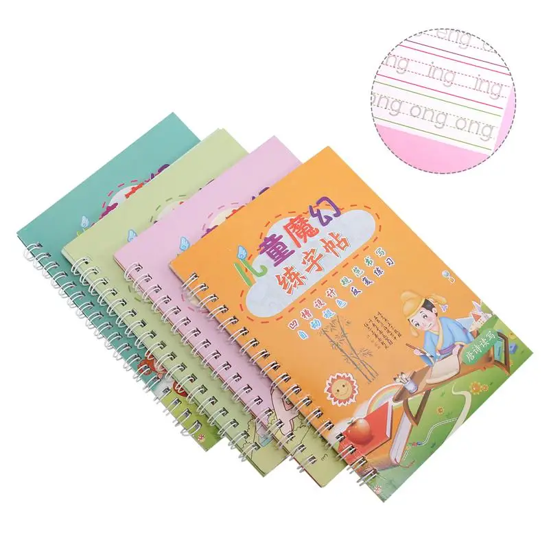 

8pcs English Letter Number Hanzi Groove Copybook Chinese English Writing Practice Book English Calligraphy for Children Beginner