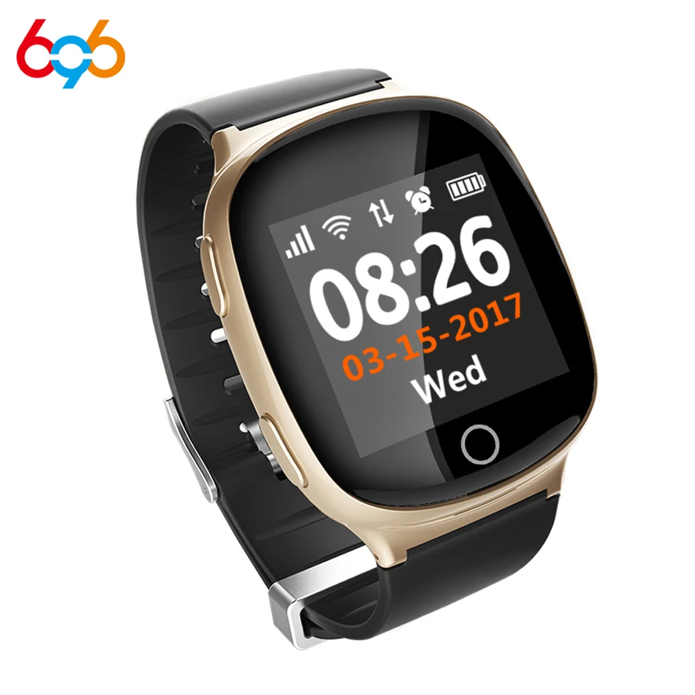 

696 D100 Elderly Smart Heart Rate Watch GPS Tracking Watch Pedometer Sleep Monitor Voice Intercom SOS Fall-down Wifi Smart Watch