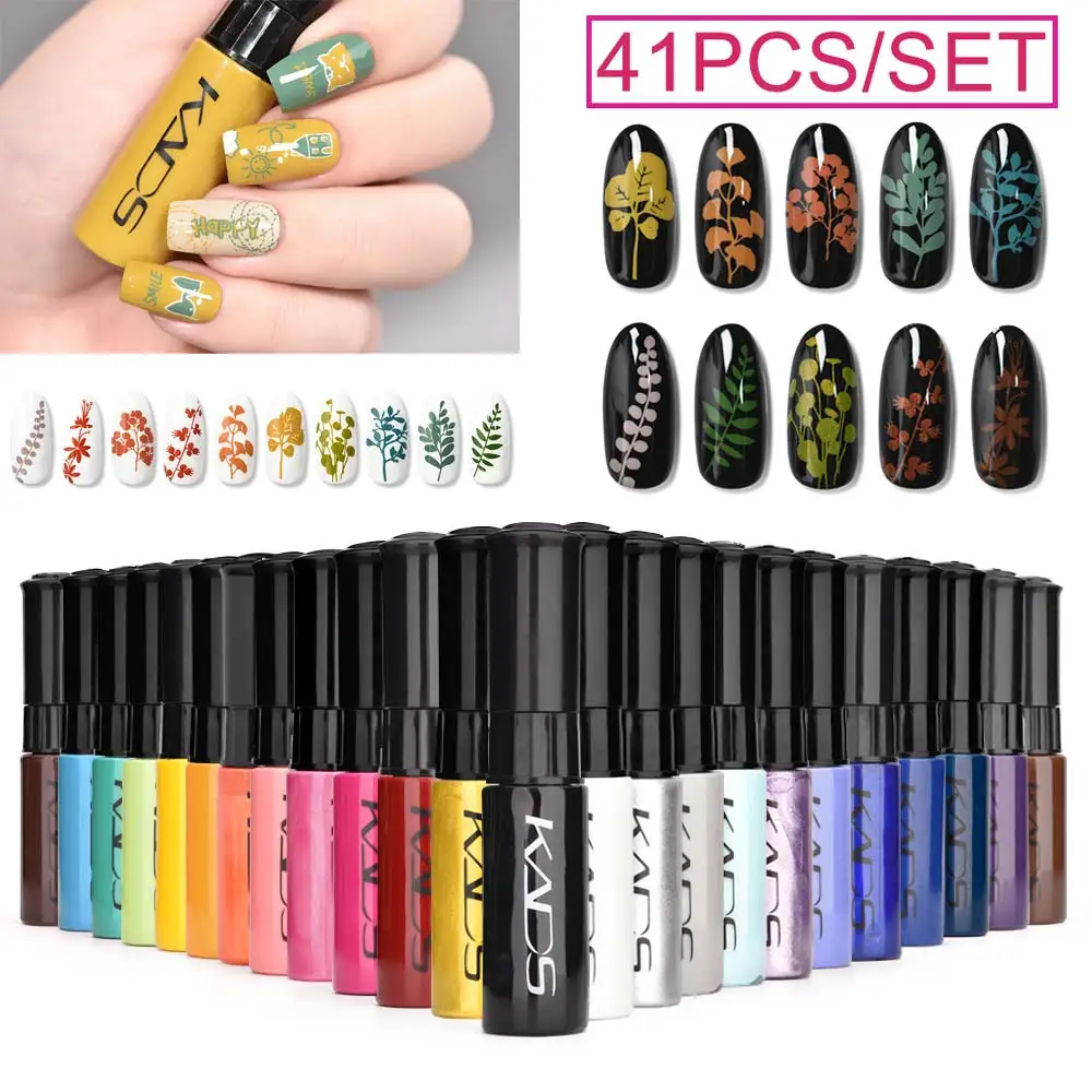KADS 41pcs Nail Stamping Polish Set Nail Art Stamp Plate Printing Lacquer 7ml DIY Nail Art Polish for Nails Manicure Varnish