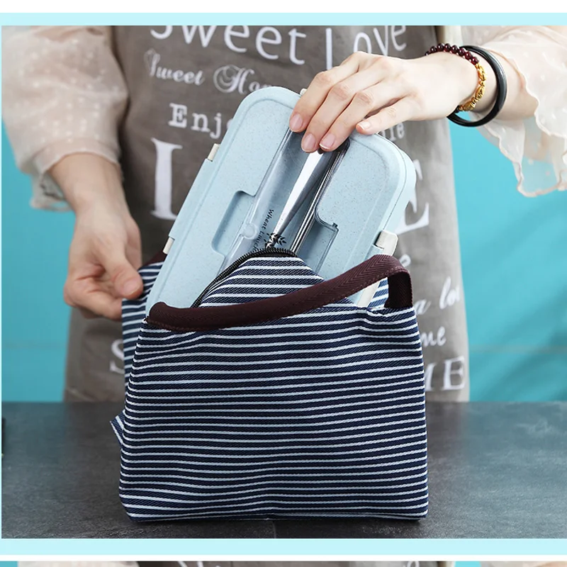 Досуг Для женщин Портативный холст для обеденного мешка полоса теплоизолированные сумки-холодильники сохраняющая тепло для еды на пикник сумки для обедов детская коробка для завтраков, сумка для груза
