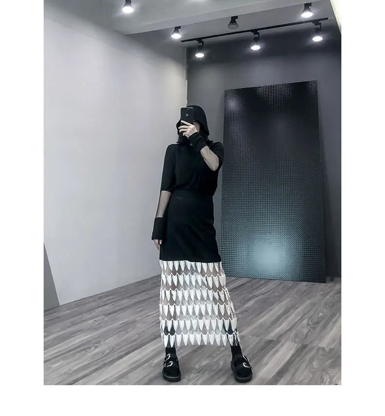 HG шифон сшивание перо кружева юбки для женщин s Harajuku юбка Slim Fit перспектива мода осень женская одежда Новинка XJ1947