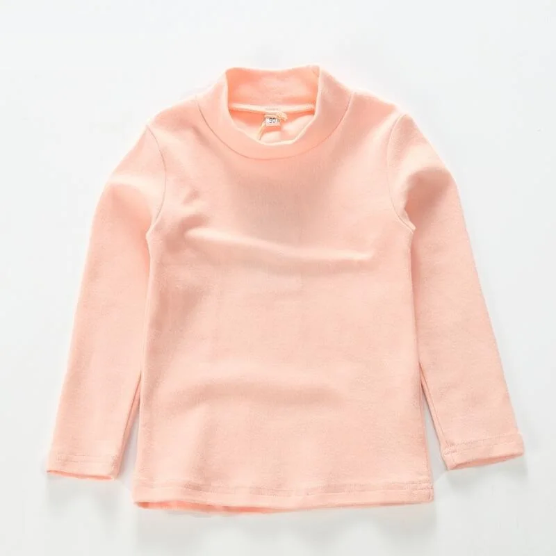pink kids tops Футболки для маленьких мальчиков и девочек на весну, осень и зиму, рубашки с высоким воротником, детские топы с длинными рукавами, футболки, нижнее белье, детская одежда - Цвет: pink kids tops