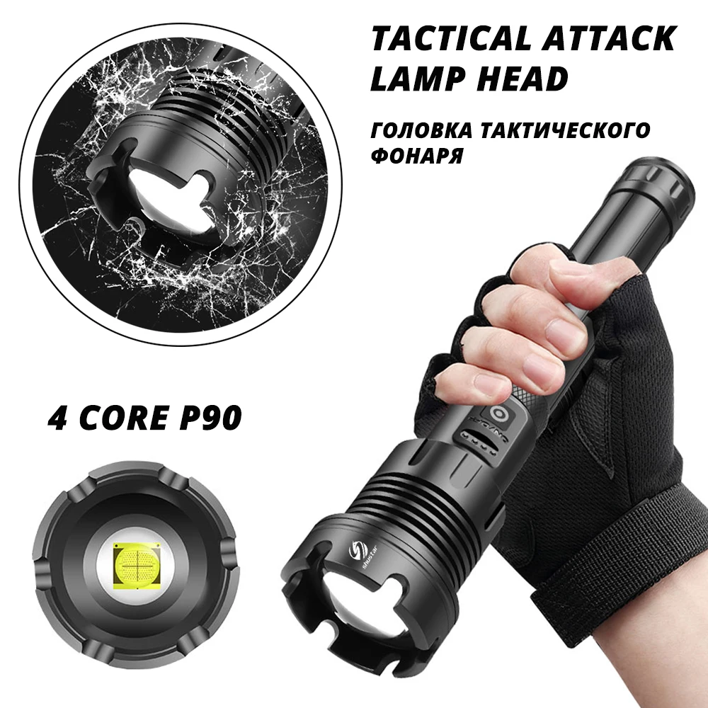 US $14.99 Super Bright 4Core P90 LED Flashlight Touch Switch With COB Side Light And Battery Indicator 7 Modes For Home Or Outdoor