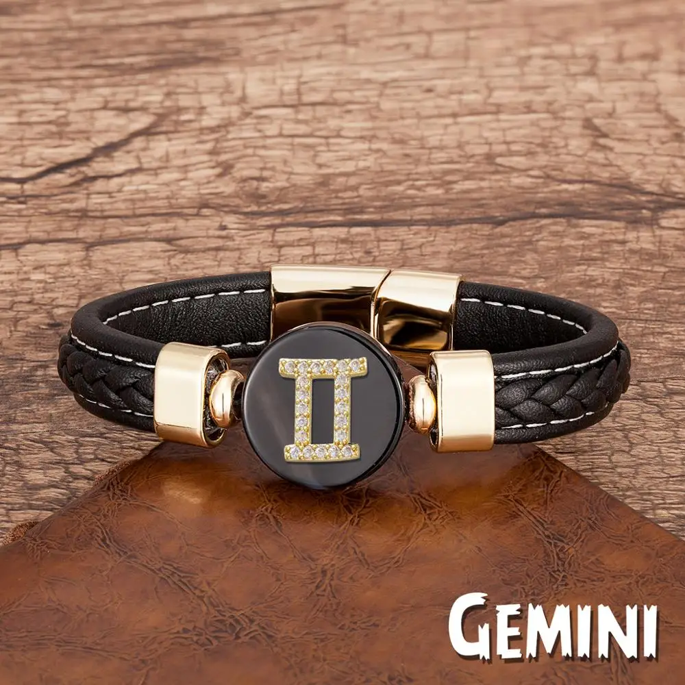 Gemini Genuine Leather Braided Bracelet With Steel Buckle - Unisex Adjustable Wristband Gift - View #8