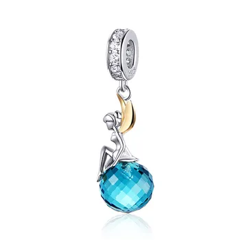 

New Authentic 925 Sterling Silver Elf Planet Blue Zircon Pendant Charms fit Original Necklaces & Bangles Jewelry Gift BSC056