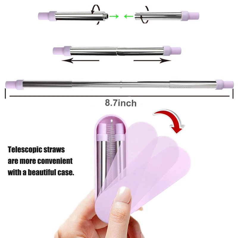 

Telescopic Drinking Straw Collapsible Straw Foldable Reusable Metal Straw With Keychain Hole for Travel Outdoor Bar Accessories