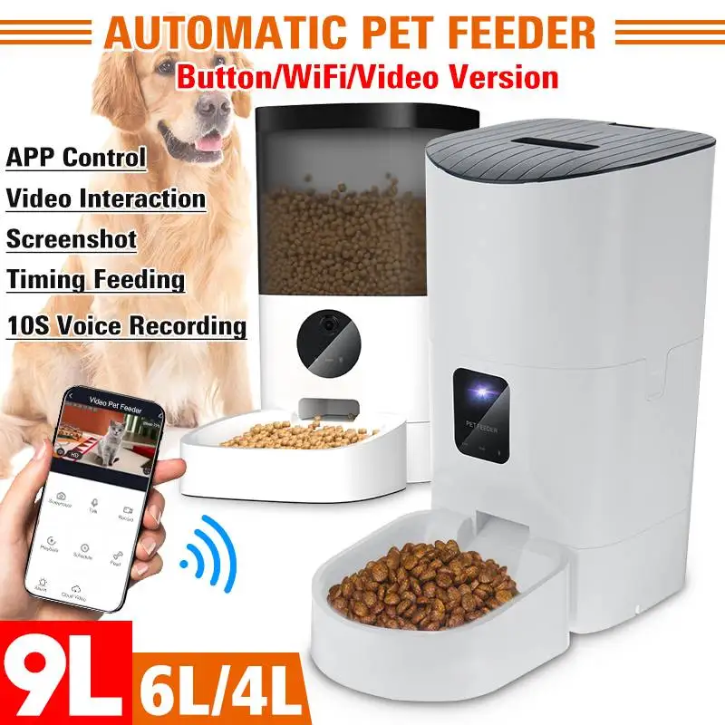 4L/6L/9L NEW Automatic Pet Feeder APP Control Timing Feeding Voice Record Dog Cat Food Dispenser [Video/WiFi/Button Version]