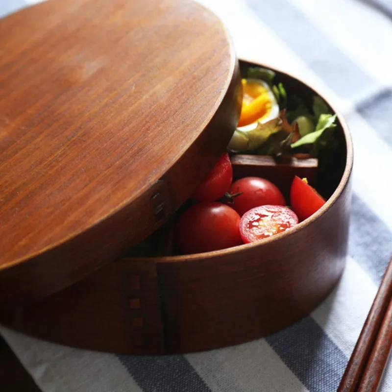 Деревянные Ланч-боксы контейнеры для еды в японском стиле Bento Lunchbox для детей школьная столовая посуда миска коробки органайзер для путешествий