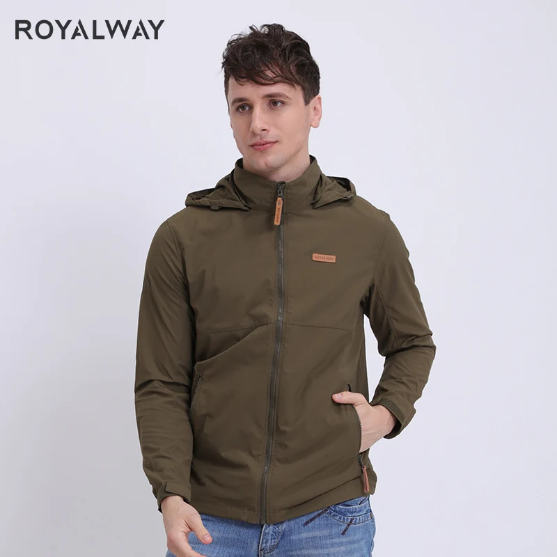 ROYALWAY мужские повседневные Высококачественные устойчивые куртки с капюшоном и воротником для походов и рыбалки, мягкая ветровка RFCM1125H