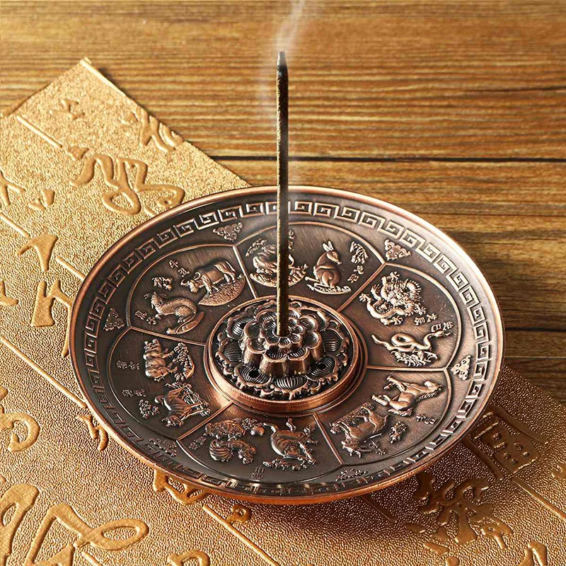

Retro Zinc Alloy Incense Stick Burner Holder 12 Chinese Zodiac Censer Lotus Buddhism Incense Burners Home Office Decoration