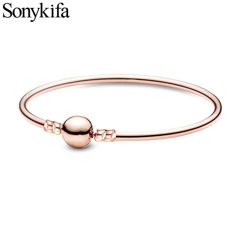 Sonykifa, высокое качество, Розовый Модный золотой браслет и браслеты для женщин, подходят для оригинальных самодельных браслетов с бусинами, ювелирные изделия
