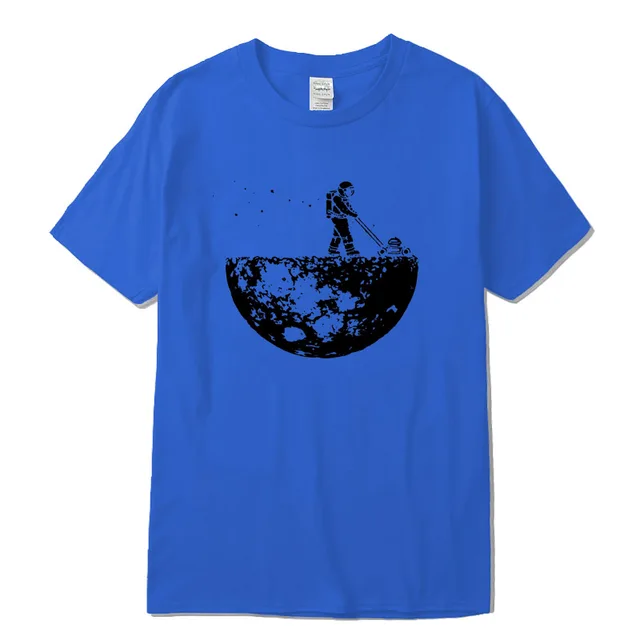 Highquality 100%cotton Lunar cleaner printing street style casual short sleeve men T shirt cool loose o-neck tshirt male t-shirt Blue-2018220