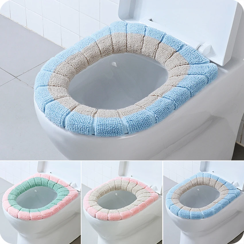 

Household Universal O-shape Toilet Seat Cover Washroom Winter Double-sided Warm Colorful Seat Mat Detachable to Clean