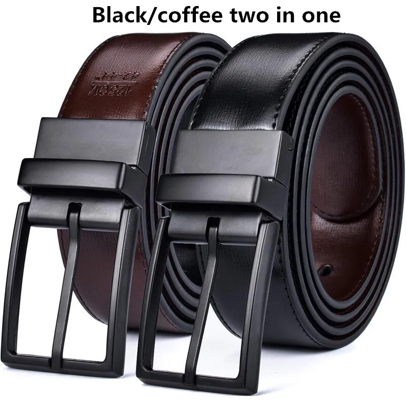 0440BK-Kou-BK coffee Мужской кожаный двусторонний ремень-классический и модный дизайн черные/синие ремни с поворотной пряжкой ceinture Размер 28-54 - Цвет: 0440BK-Kou-BK coffee