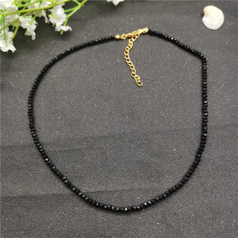 30 см 40 см черные стеклянные бусины из хрусталя колье ожерелье для женщин богемное 3 мм бисерное ожерелье Модные женские ювелирные изделия для вечеринки