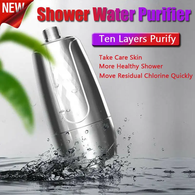 

Shower Bath Head Purifier Water Softener Filter Skin Health Remove Chlorine Silver Color