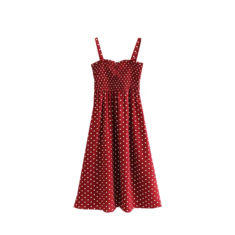 

2020 Spring New Products Western Style Sleeveless Polka Dot Slim Fit Slimming Strapped Dress Frilled Mid-length Dress Women's