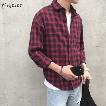 

Shirt Men Ulzzang Plus Size Plaid Autumn Harajuku Clothes Mens Shirts Casual All Match Streetwear Males Hot Sale High Quality