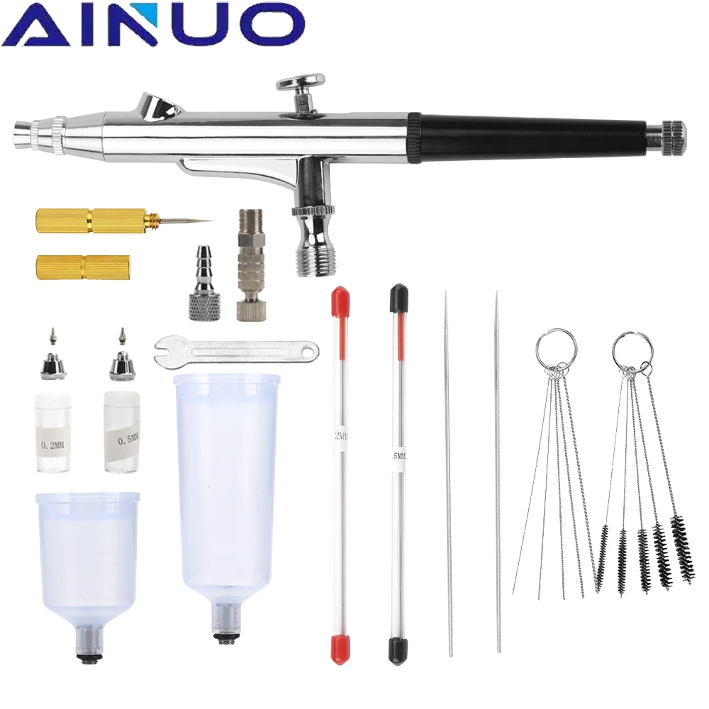 Dualaction Airbrush Compressor Kit 0.2/0.3/0.5mm Nozzle Airbrush Spray