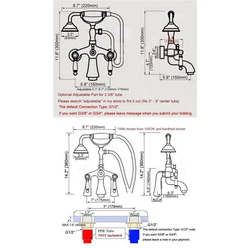 Golden，Silver，Black Brass Bathroom Clawfoot Bathtub Shower Faucets Basin Sink Mixer Tap Tub Faucet & Hand Shower 2