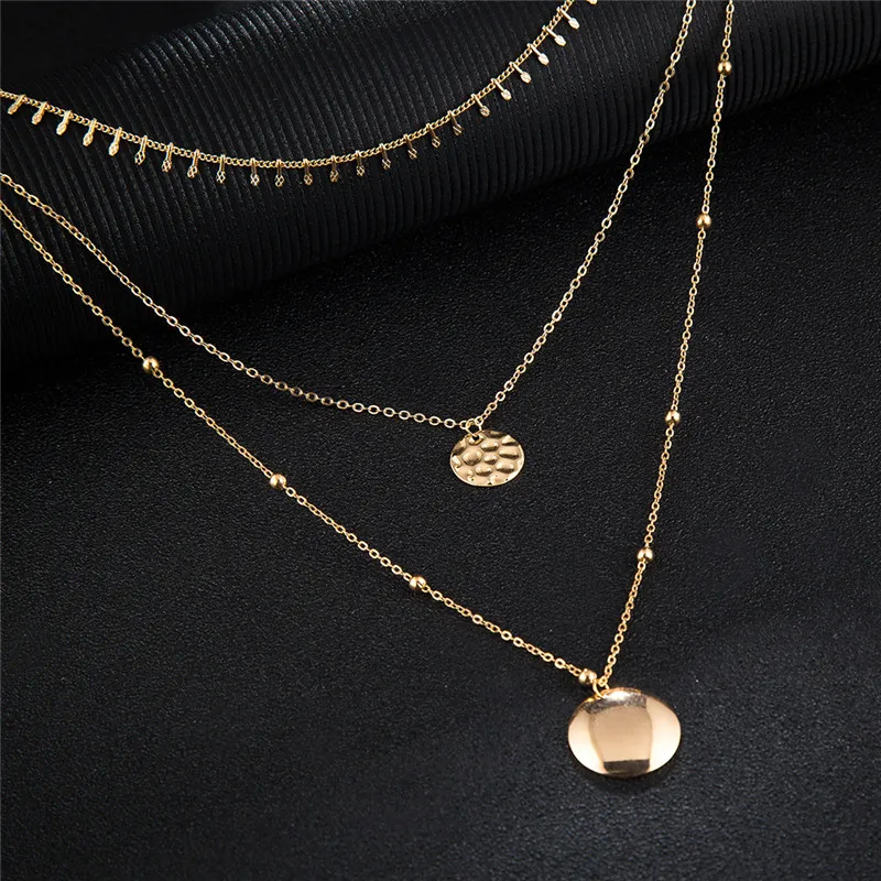 Docona богемный круг цвет золотой Вафля многослойное ожерелье для женщин металлические геометрические формы, кулон, ожерелье вечерние ювелирные изделия 8279