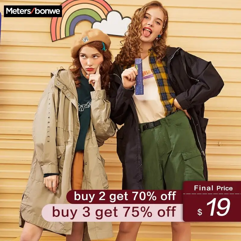 

Metersbonwe New Fashion Long Trench Female Hooded Windbreaker Women spring Casual Trench Lady Coat Handsome Trend Outwear