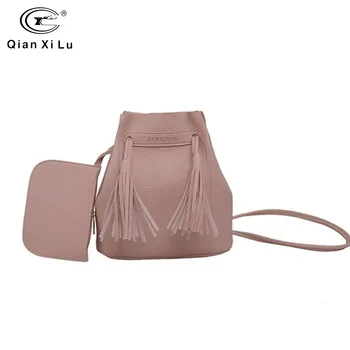 

Tassel Shoulder Bags Girls PU Leather Retro Woman Crossbody Bags Solid Color Fashion Drawstring Female Bags with small bag