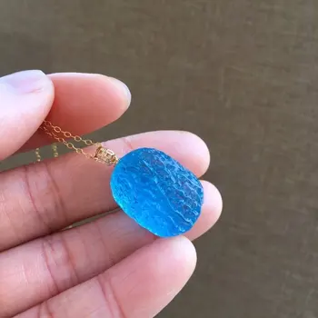 

H331 Aquamarine Neckalce Fine Jewelry 100% Natural Blue Aquamarine Carved 8.2grams Female Women's Gemstones Pendant Necklaces