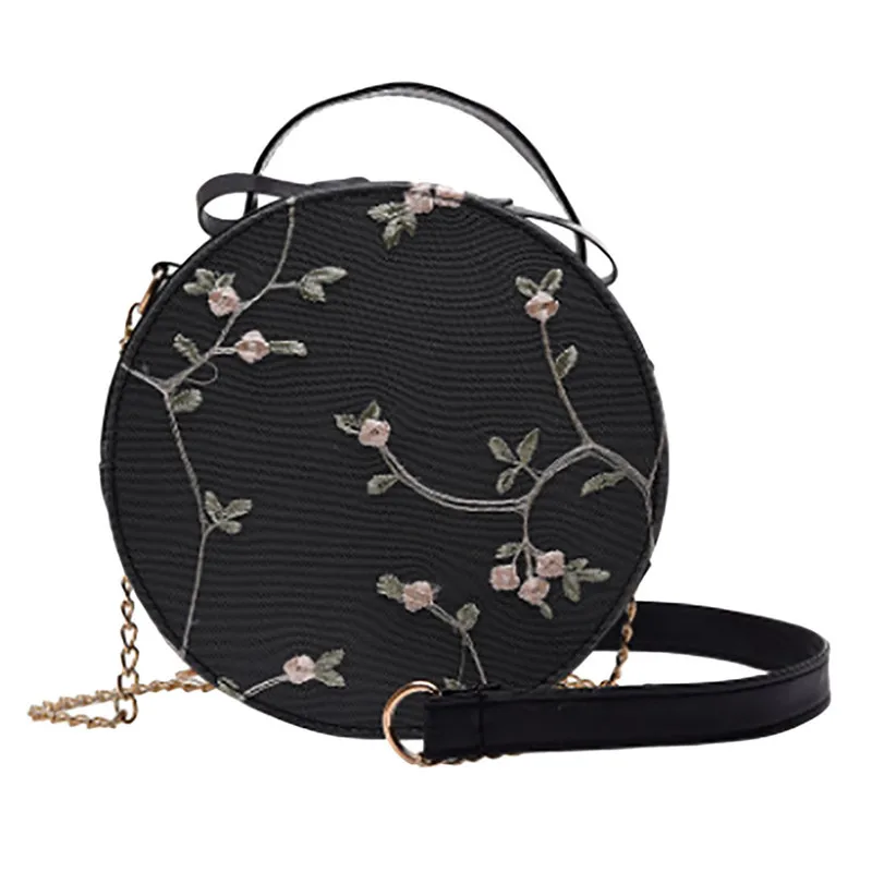 Womens Fashion Lace Fresh Handbag Crossbody Bag Solid Color embroidered Small Round Bag
