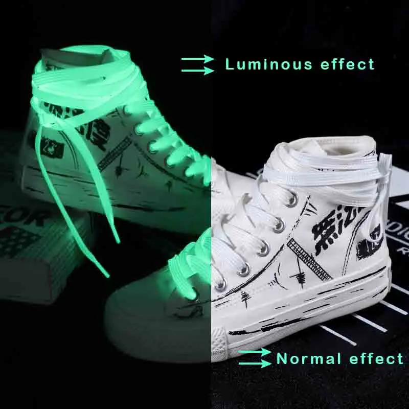 PTDJY Colored Luminous Laces Men Women Flat Glowing Shiny White Shoes Casual Board Canvas Sneakers Personality Double Thick Wear-Resistant 1.2 Meters 