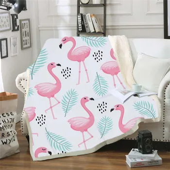 

Tropical Plants Floral Fleece Sherpa Blanket Pink Flamingo Girls Bedding Winter Plush Throw Blanket Kids Gift 3d Print Blanket